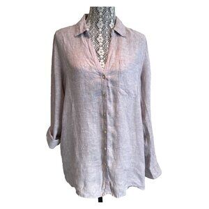 Sigrid Olsen Womens Mauve 100% Linen V neck collared Blouse Medium